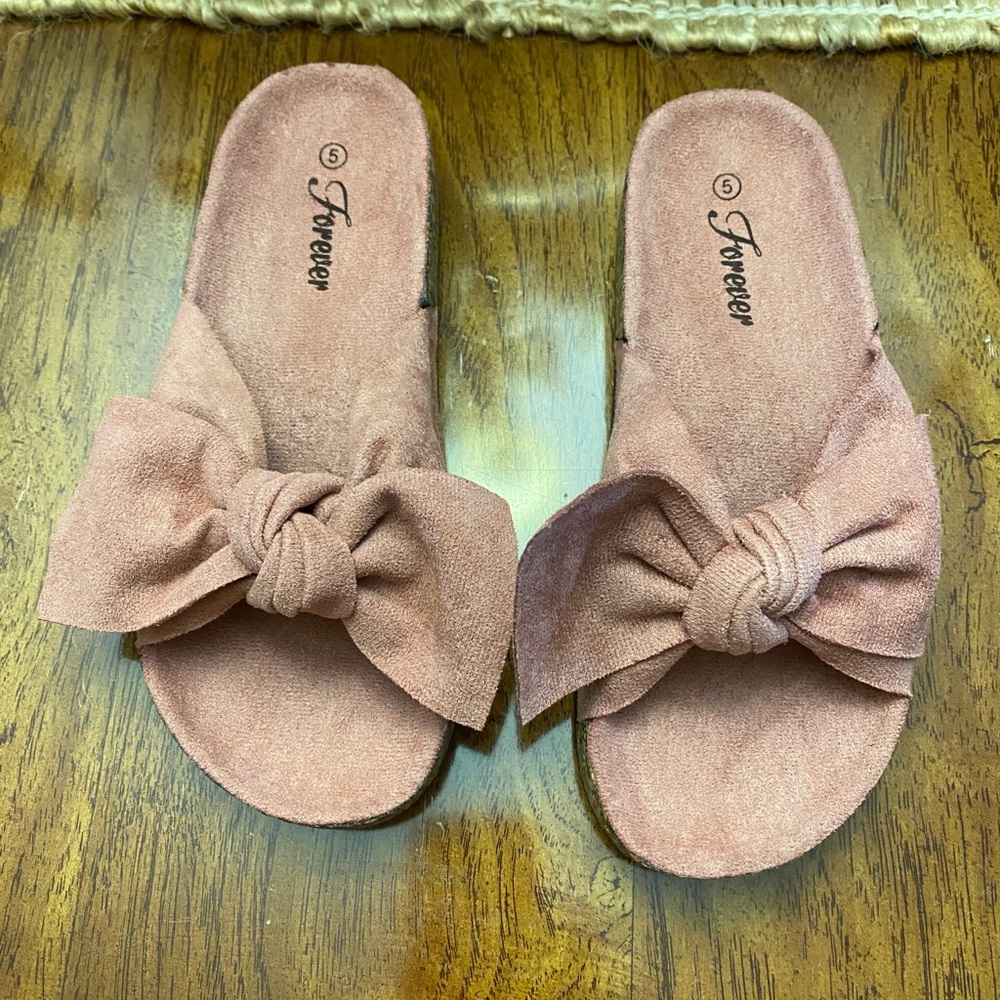 MAUVE BOW SLIDES FOOTBED SANDALS - Picture 8 of 9